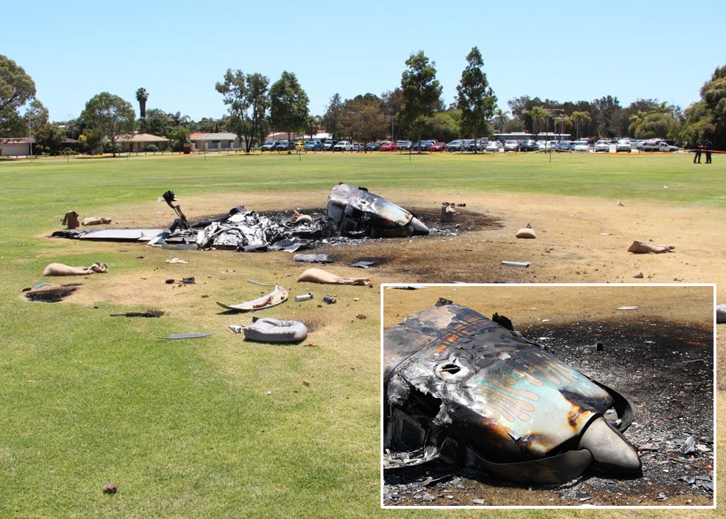 Figure 6: Aircraft wreckage and propeller damage (see inset)